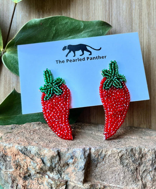 Red Chili Pepper Beaded Statement Earrings