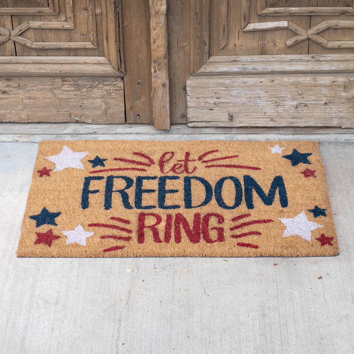 Let Freedom Ring Coir Doormat   Natural/Red/Blue   30x18