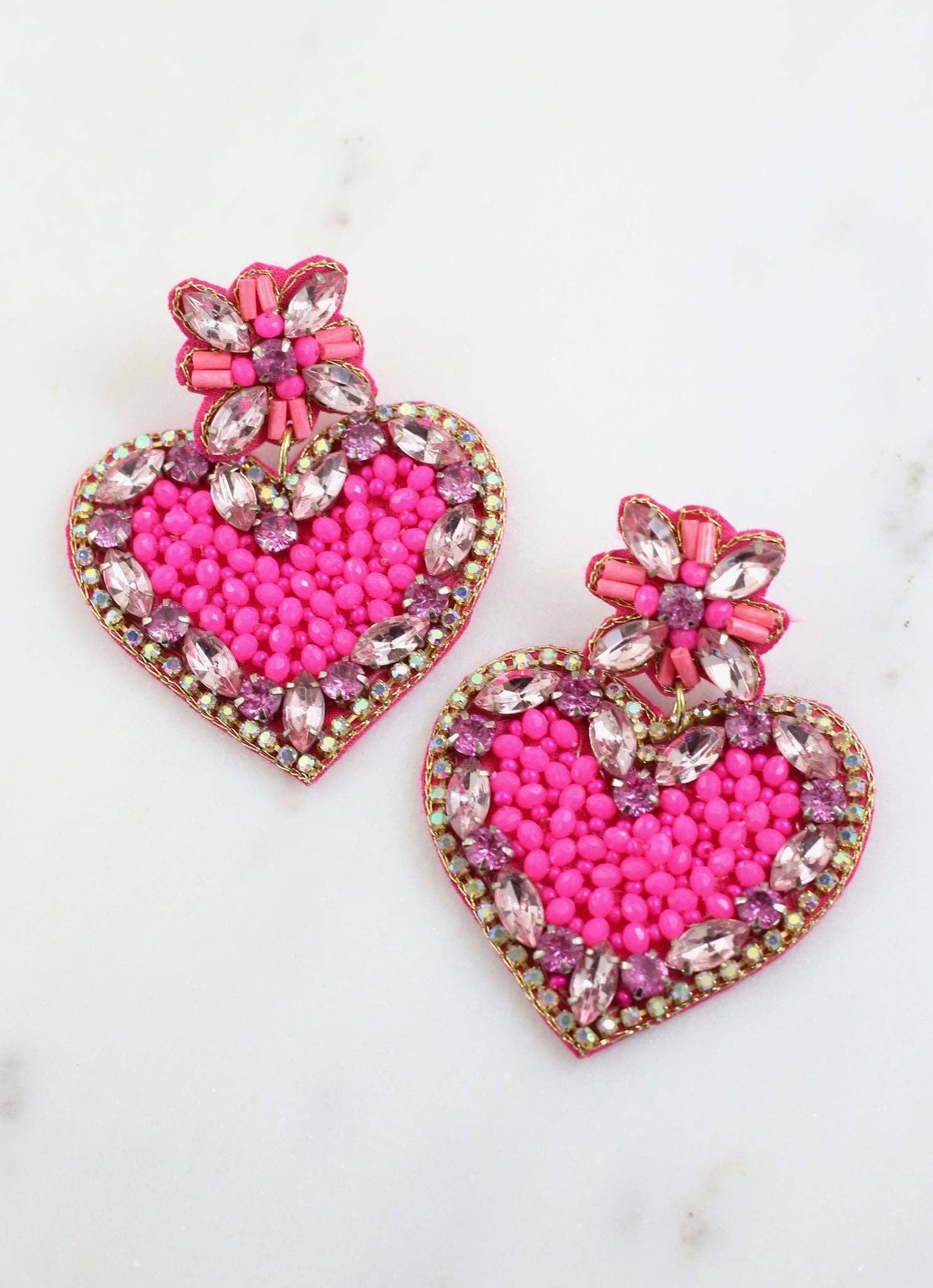 Cupid Embellished Heart Earring HOT PINK