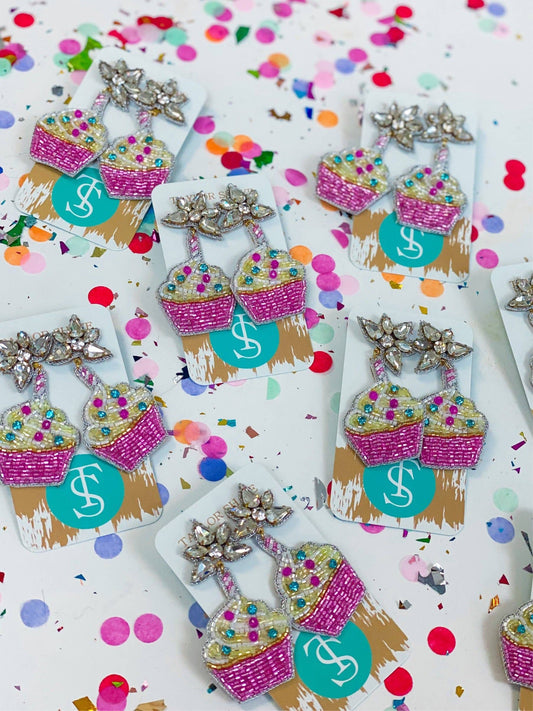 Beaded Birthday Cupcake Earrings