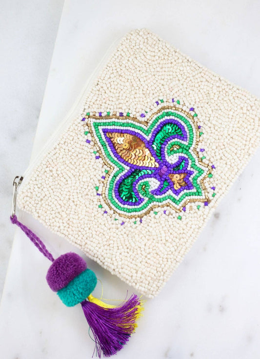 Krewe de Fleur Coin Purse WHITE