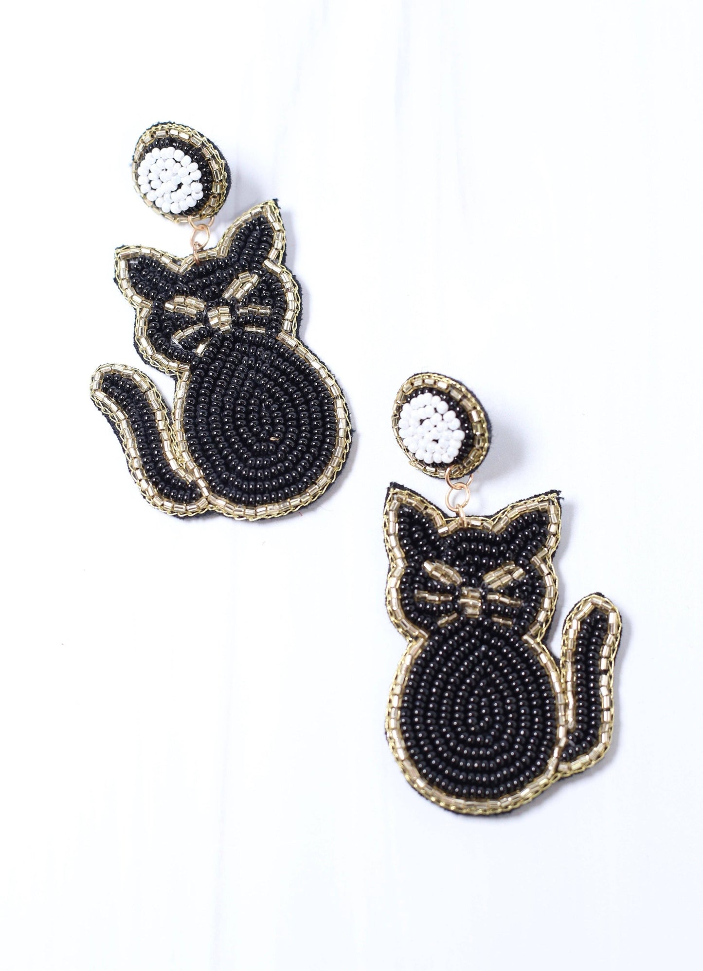 Salem Black Beaded Cat Earring