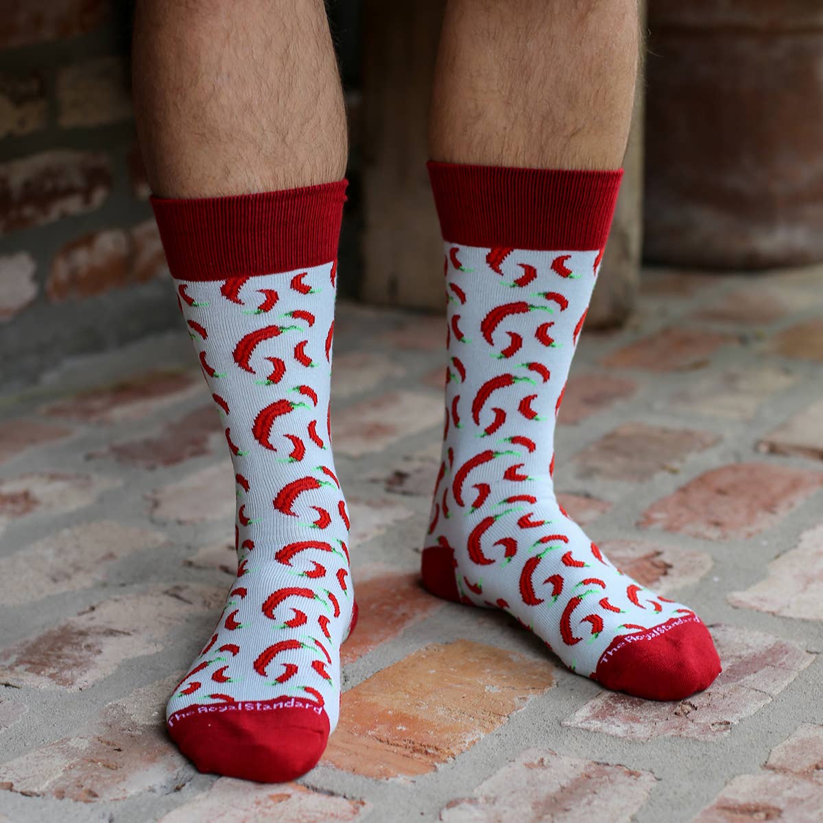 Men's Hot Pepper Socks   Sky/Red   One Size
