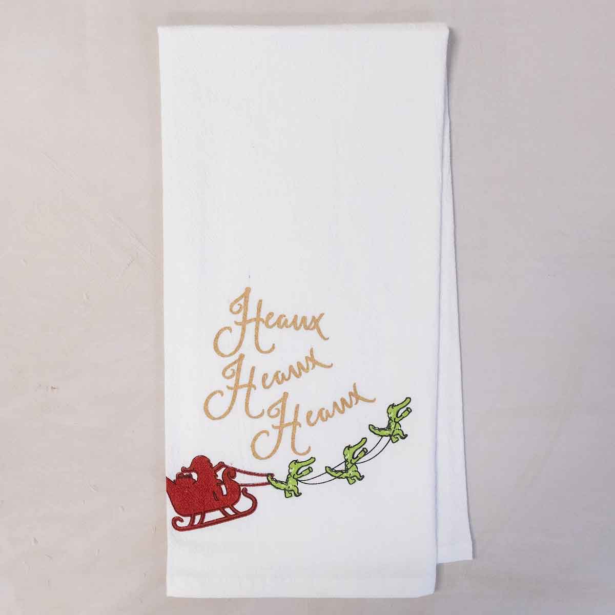 Heaux Gator Flour Sack Hand Towel   White/Multi/Gold   20x28