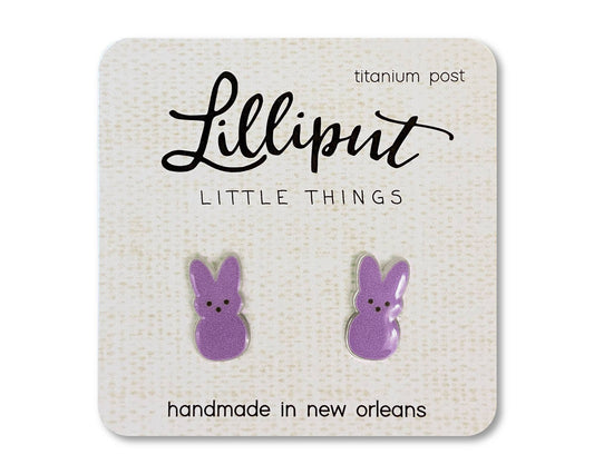 Marshmallow Easter Bunny Earrings - Purple