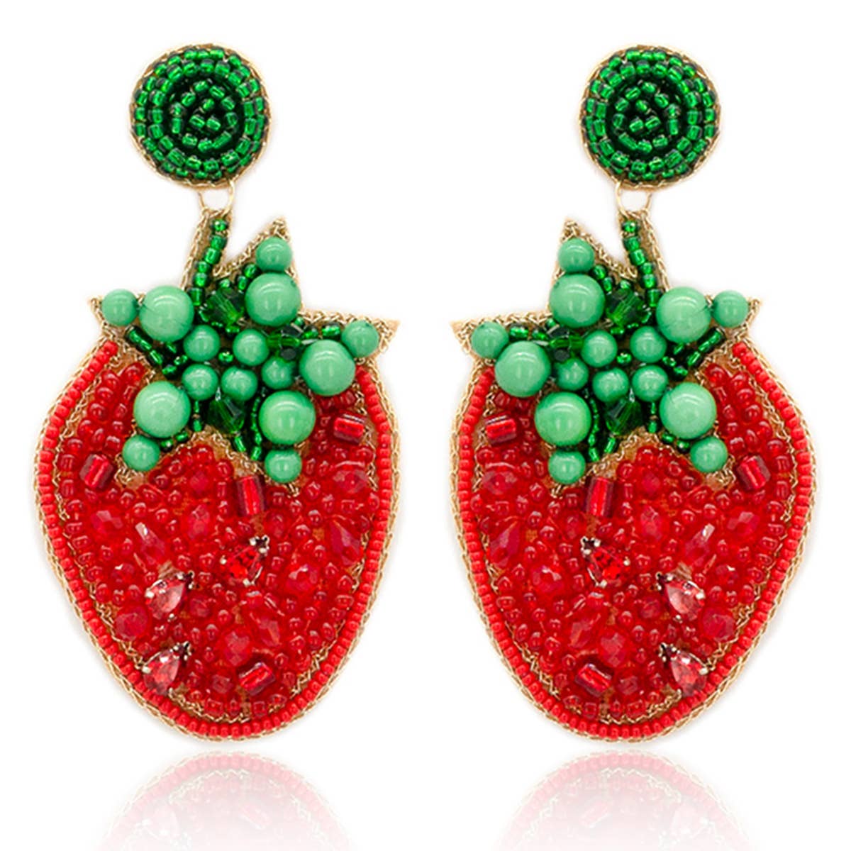 Seed Bead Strawberry Post Dangle Earrings