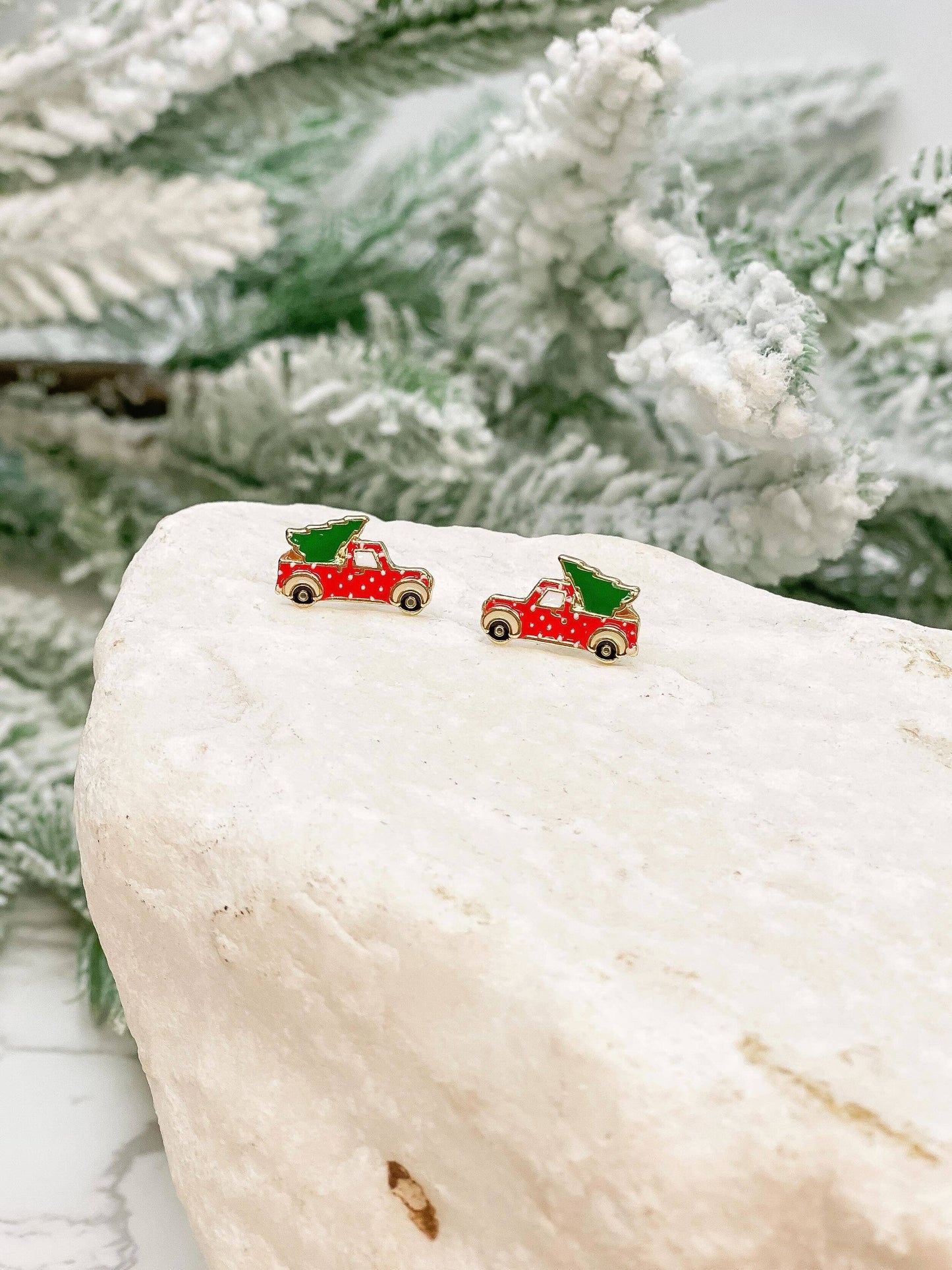 Christmas Tree Truck Enamel Stud Earrings