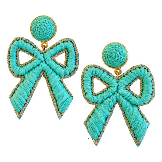 Bow Raffia Earrings | Turquoise