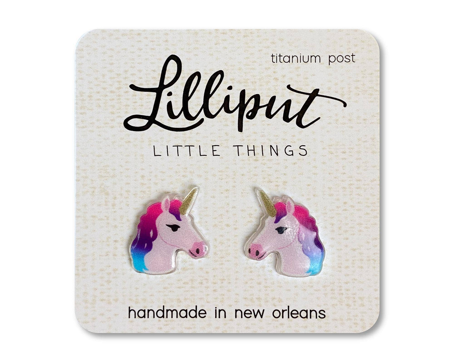 Rainbow Unicorn Stud Earrings - Pink