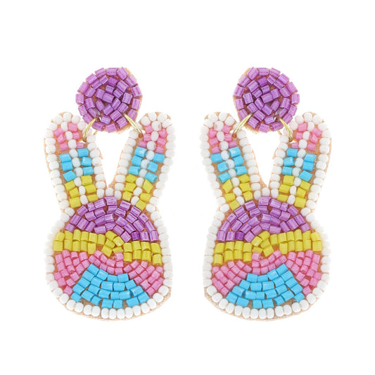 2-Tier Multicolor Easter Bunny Beaded Earrings