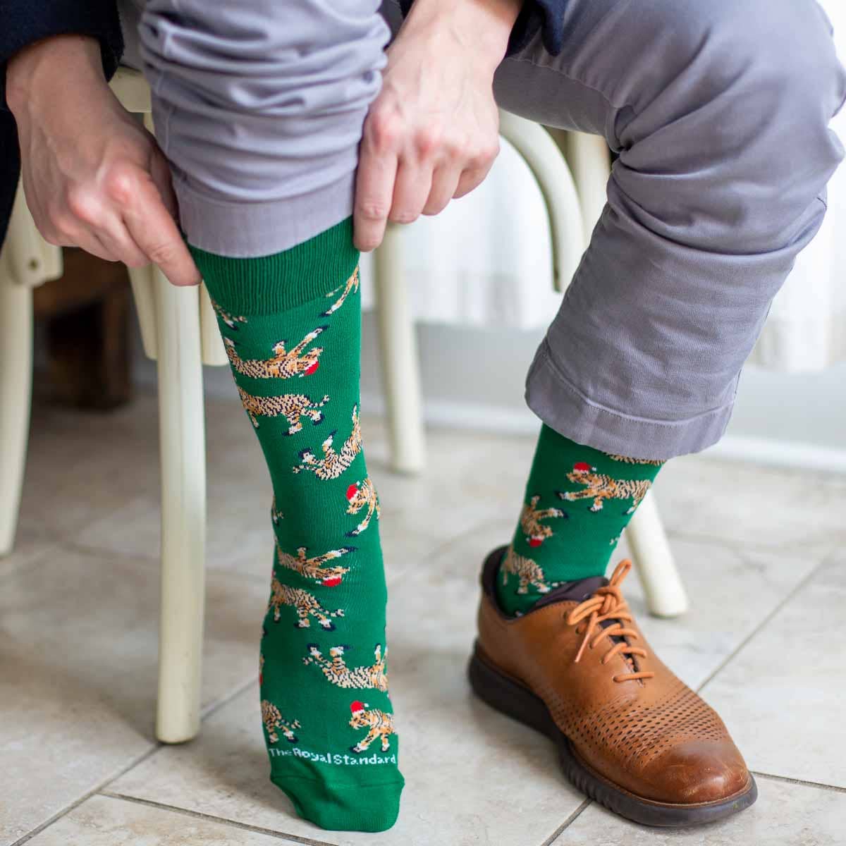 Men's St. Nick Tiger Socks   Green/Orange   One Size