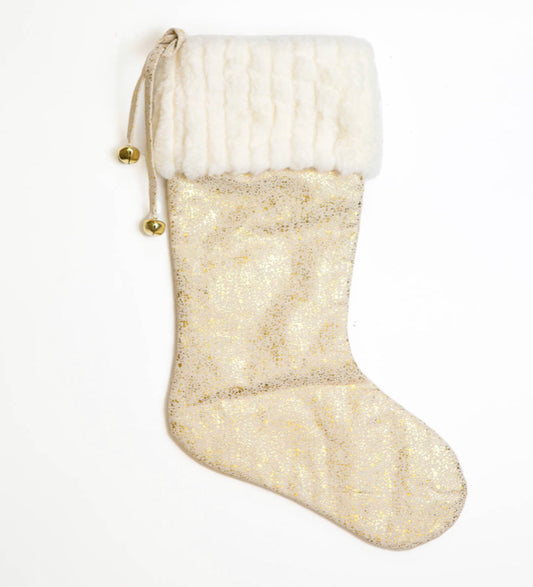 Glimmer Jingle Fur Stocking - Natural/Gold