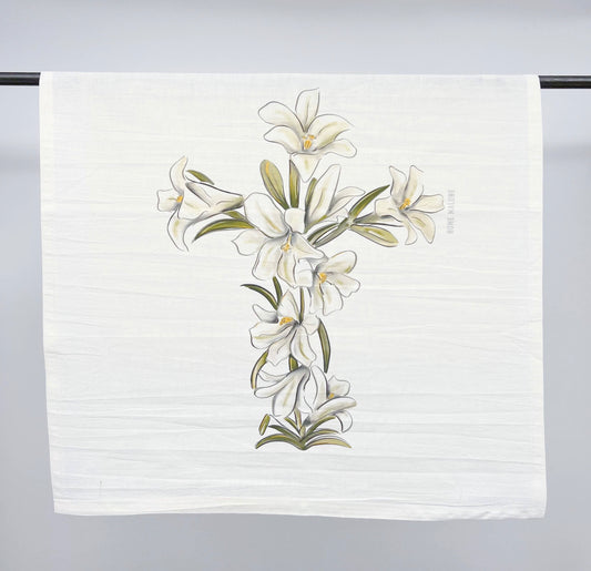 Easter Lily Cross Kitchen Tea Towel