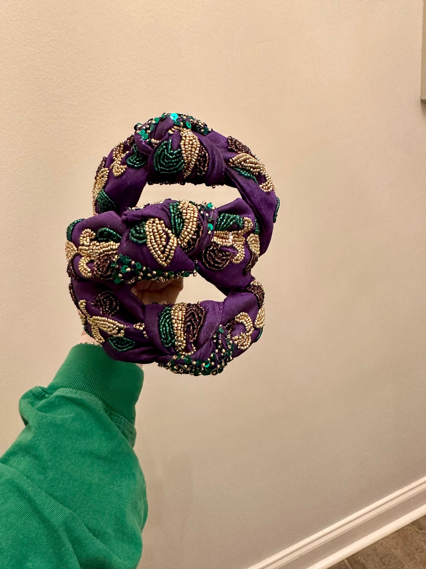 Mardi Gras Beaded Fleur De Lis Headband