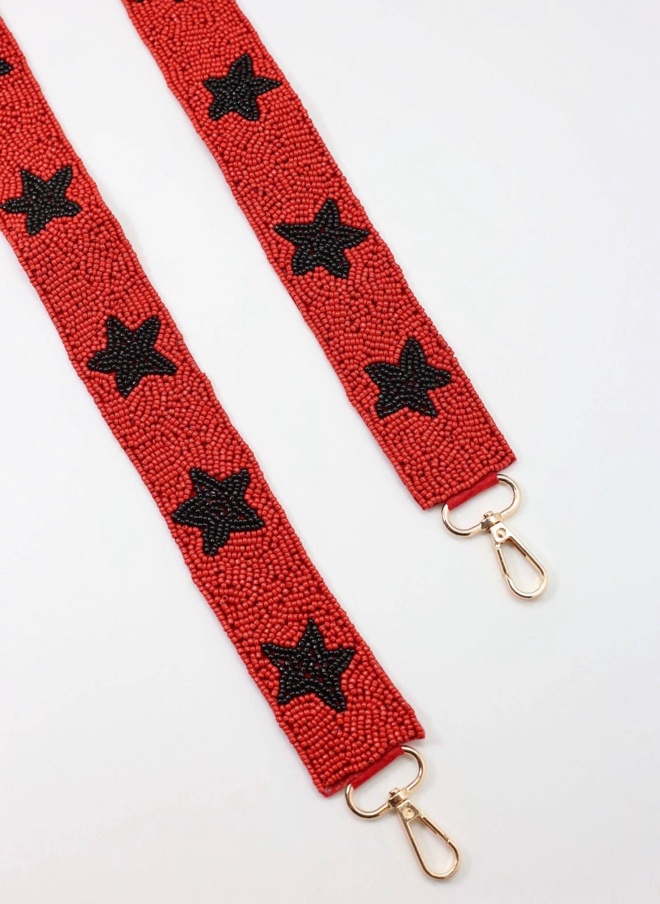 Red with Black Stars Beaded Purse Strap