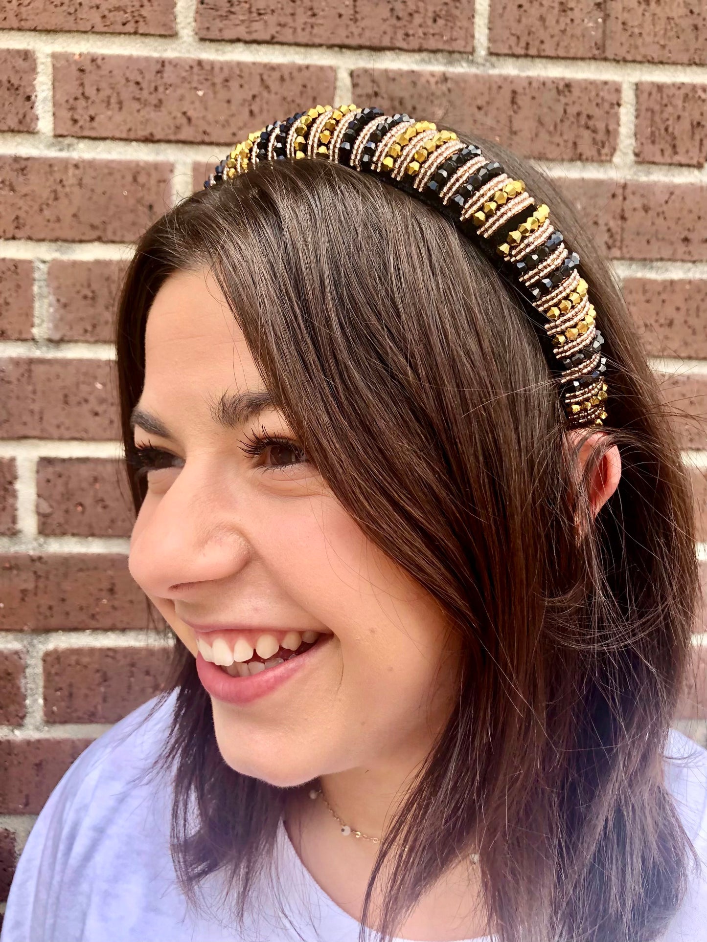 Black and Gold Beaded Headband