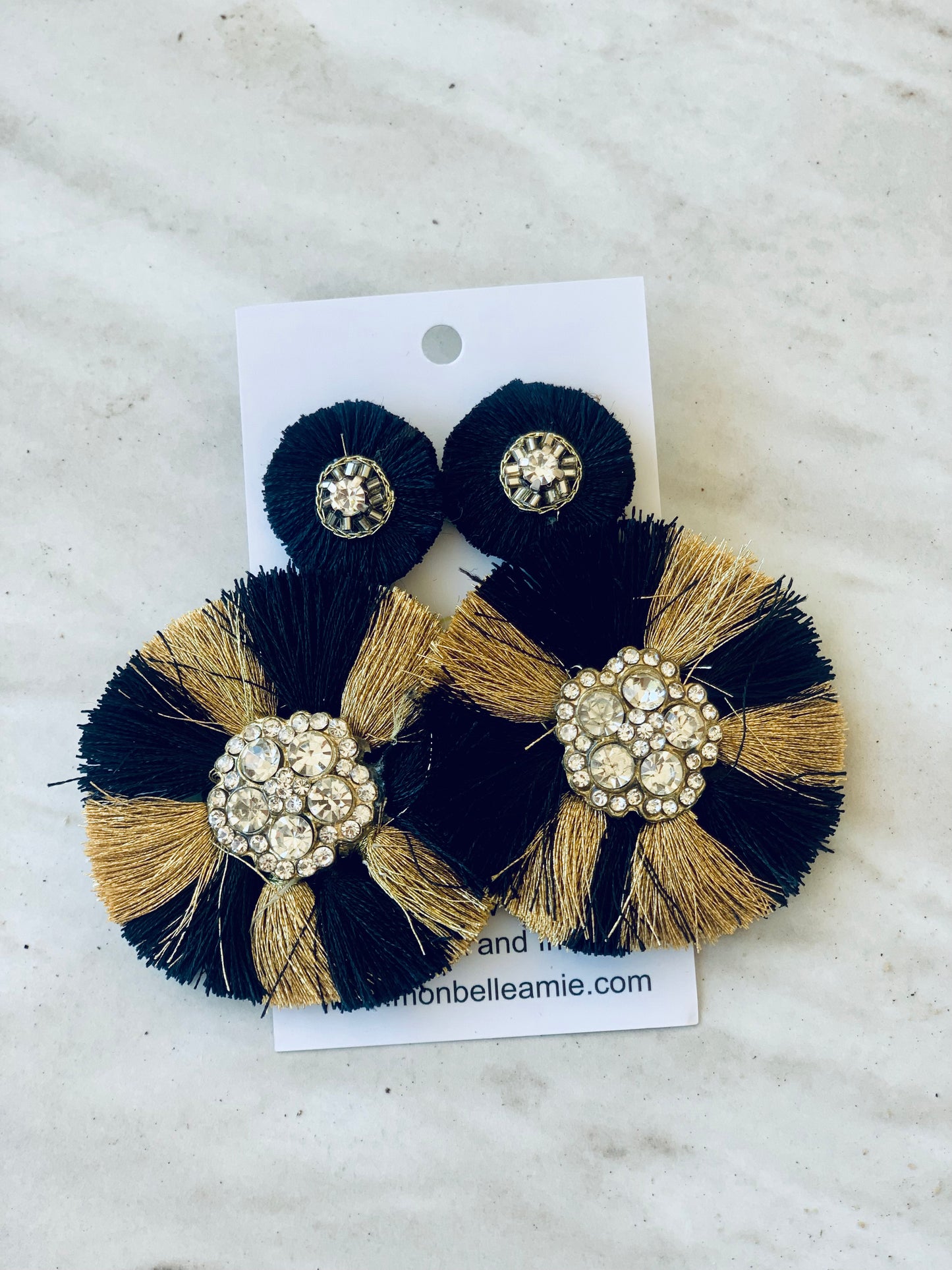 Bougie Black and Gold Flat Tassel Earrings
