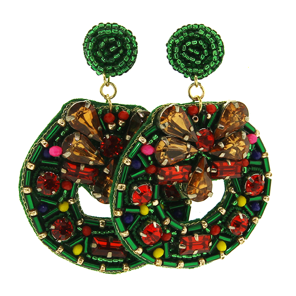 Jeweled Christmas Wreath Earrings