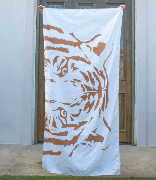 Eye of the Tiger Beach Towel Soft White/Camel 34x70