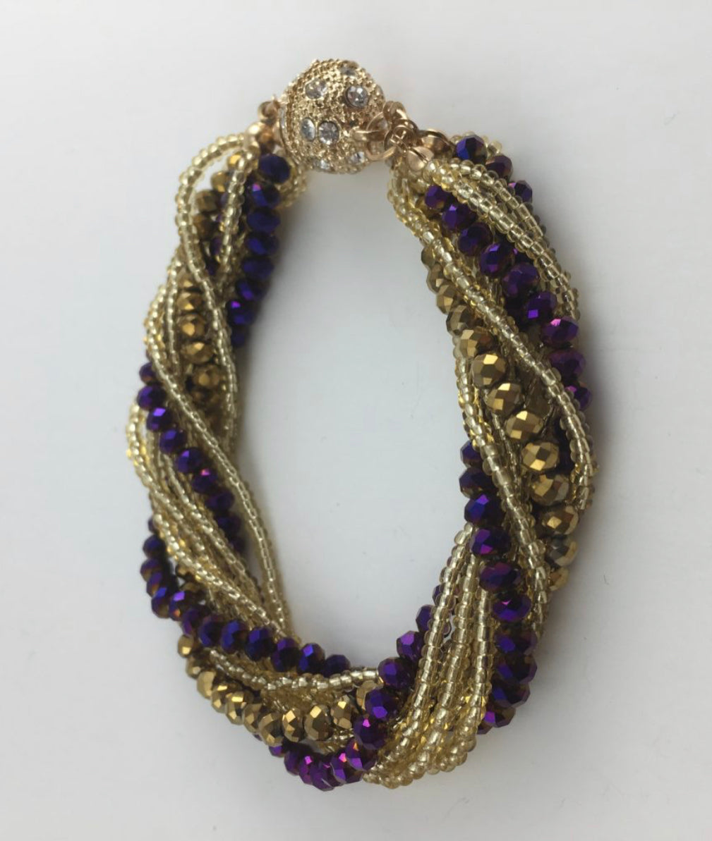 Purple and Gold Beaded Magnetic Bracelet