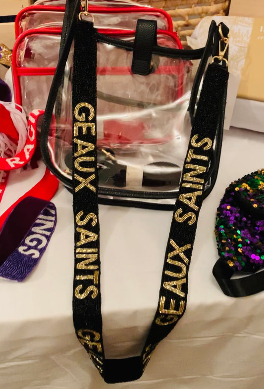 GEAUX Saints Black and Gold Beaded Purse Strap