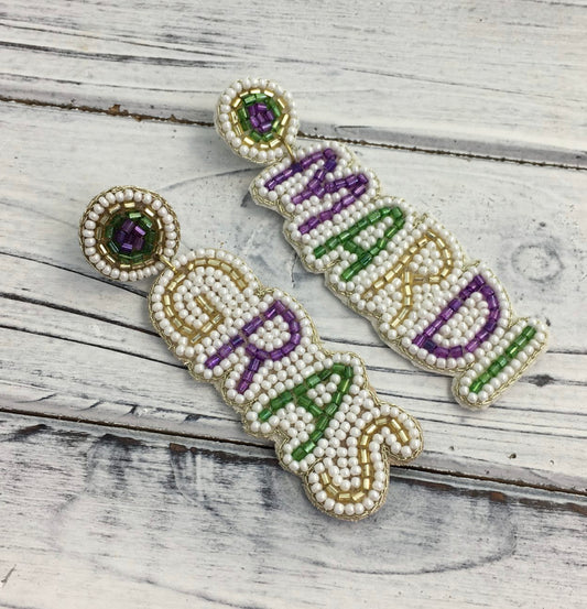 Beaded Mardi Gras Word Earrings