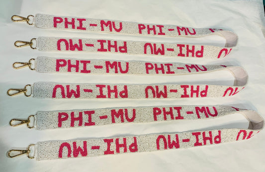 Phi Mu Sorority Beaded Purse Strap