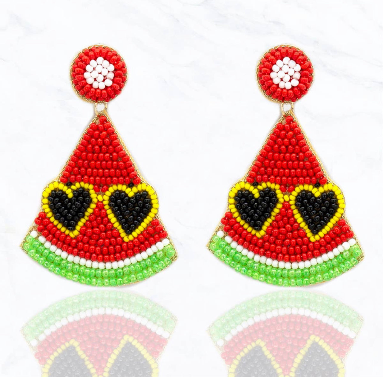 Watermelon Heart Post Dangle Earrings - Red