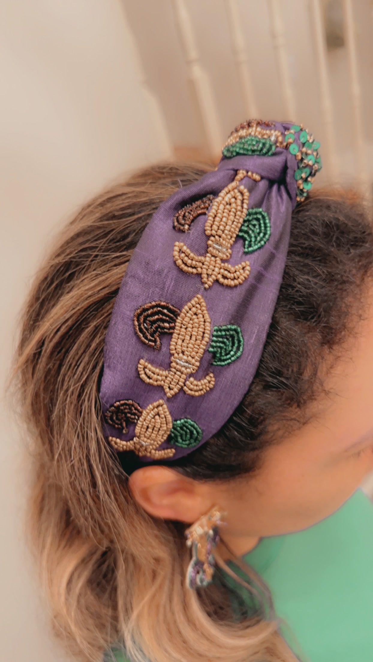 Mardi Gras Beaded Fleur De Lis Headband