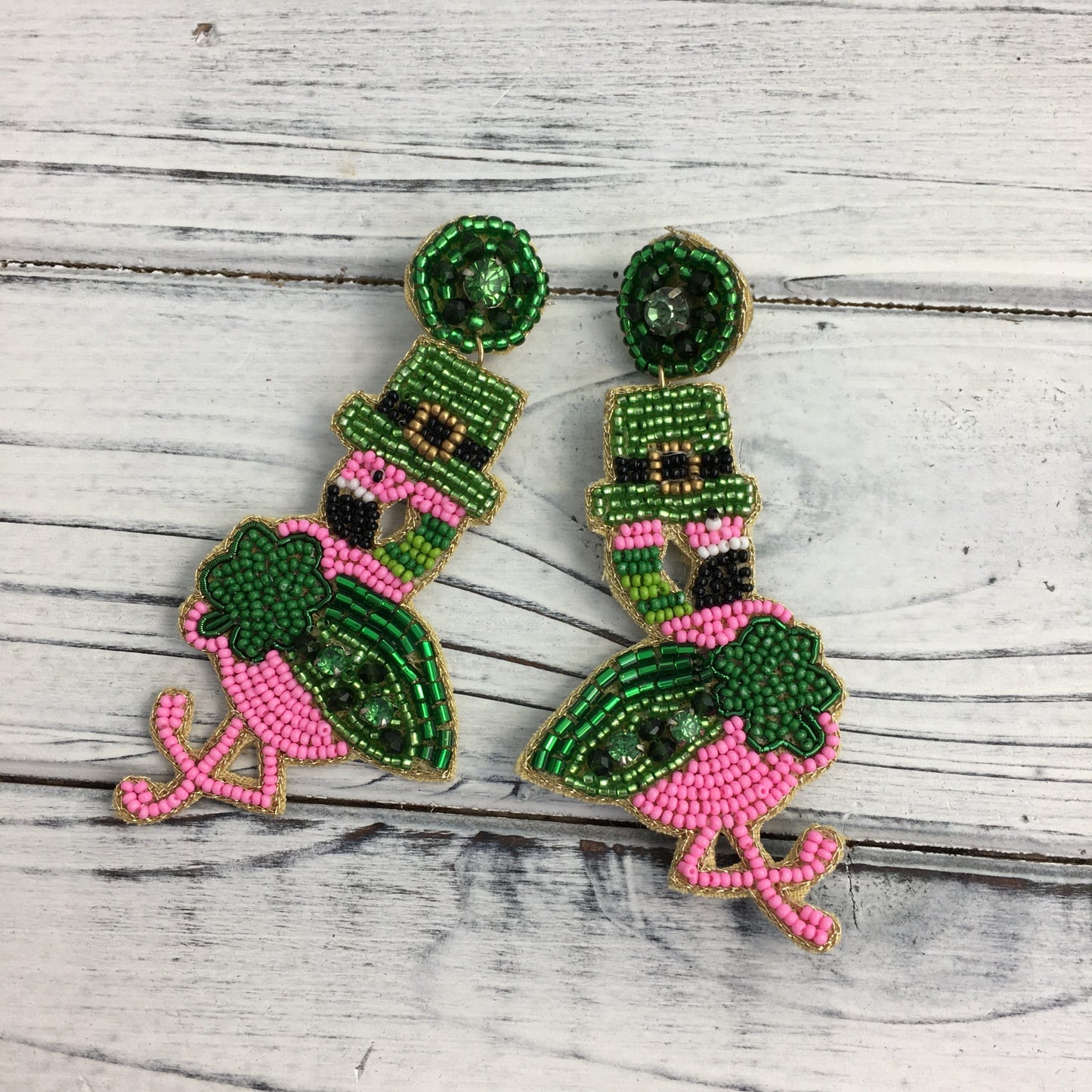 St. Patrick's Day Flamingo Earrings