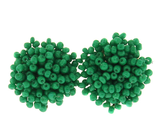 Green Round Seed Bead Ball Stud Earrings