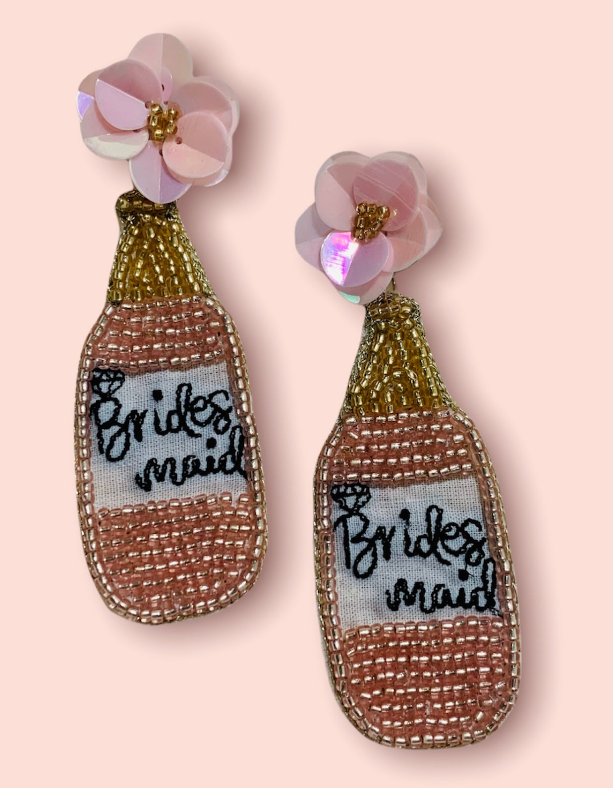 Bridesmaid Pink Champagne Bottle Earrings