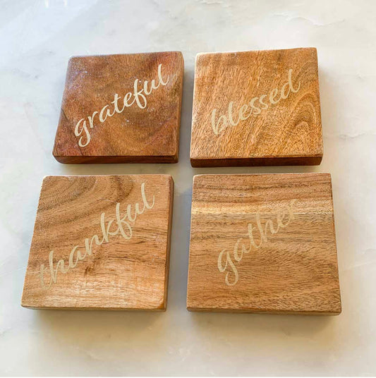 Thanksgiving Blessings Coasters in Natural Wood 4x4