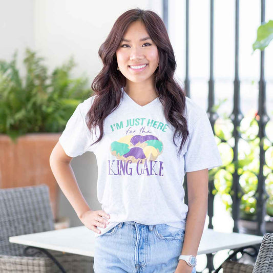 Here For The King Cake V-Neck T-shirt