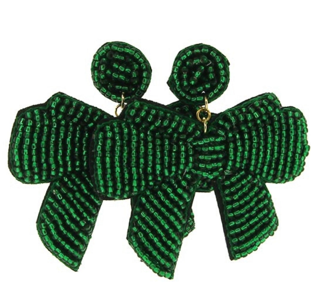 Christmas Bow Earrings in Green