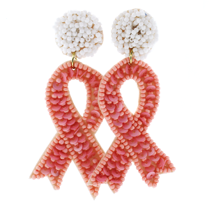 Pink Awareness Ribbon Seed Bead Earrings