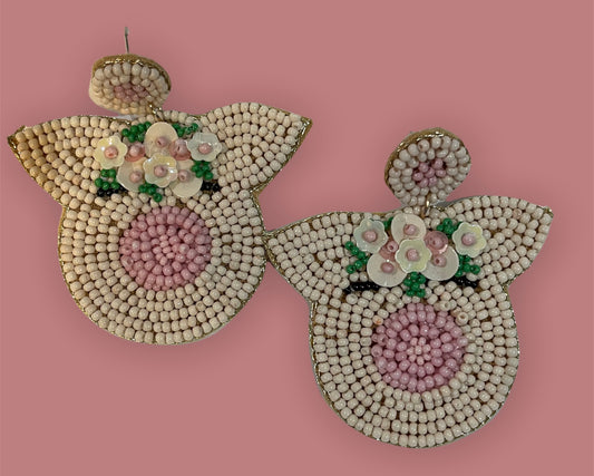 Flower Pink Pig Earrings