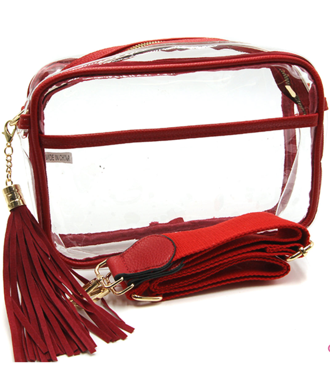 Clear Rectangular Crossbody Purse with Red Trim
