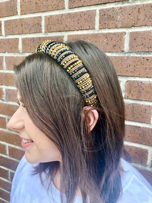 Black and Gold Beaded Headband