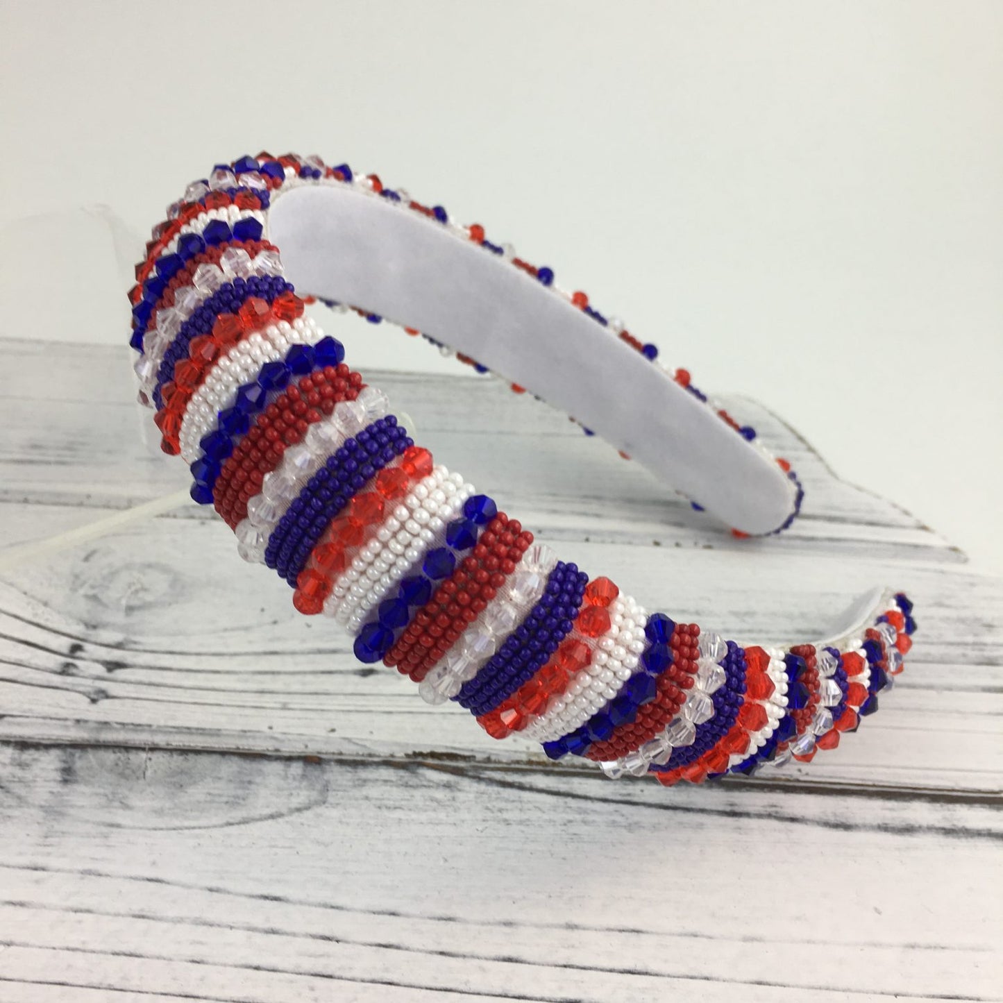Red, White and Blue Beaded Headband