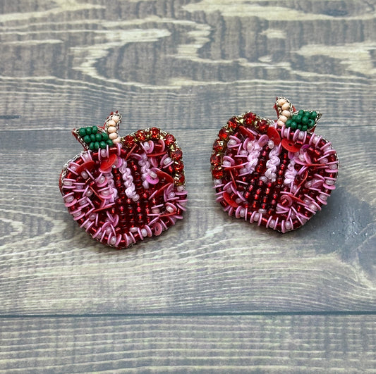 Beaded Teacher Apple Stud Earrings