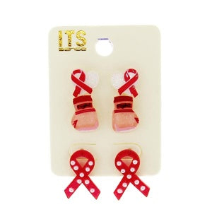 Set of 3 Pink Awareness Studs with Boxing Gloves