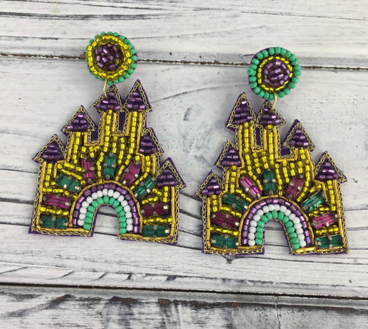 Mardi Gras Beaded Castle Earrings