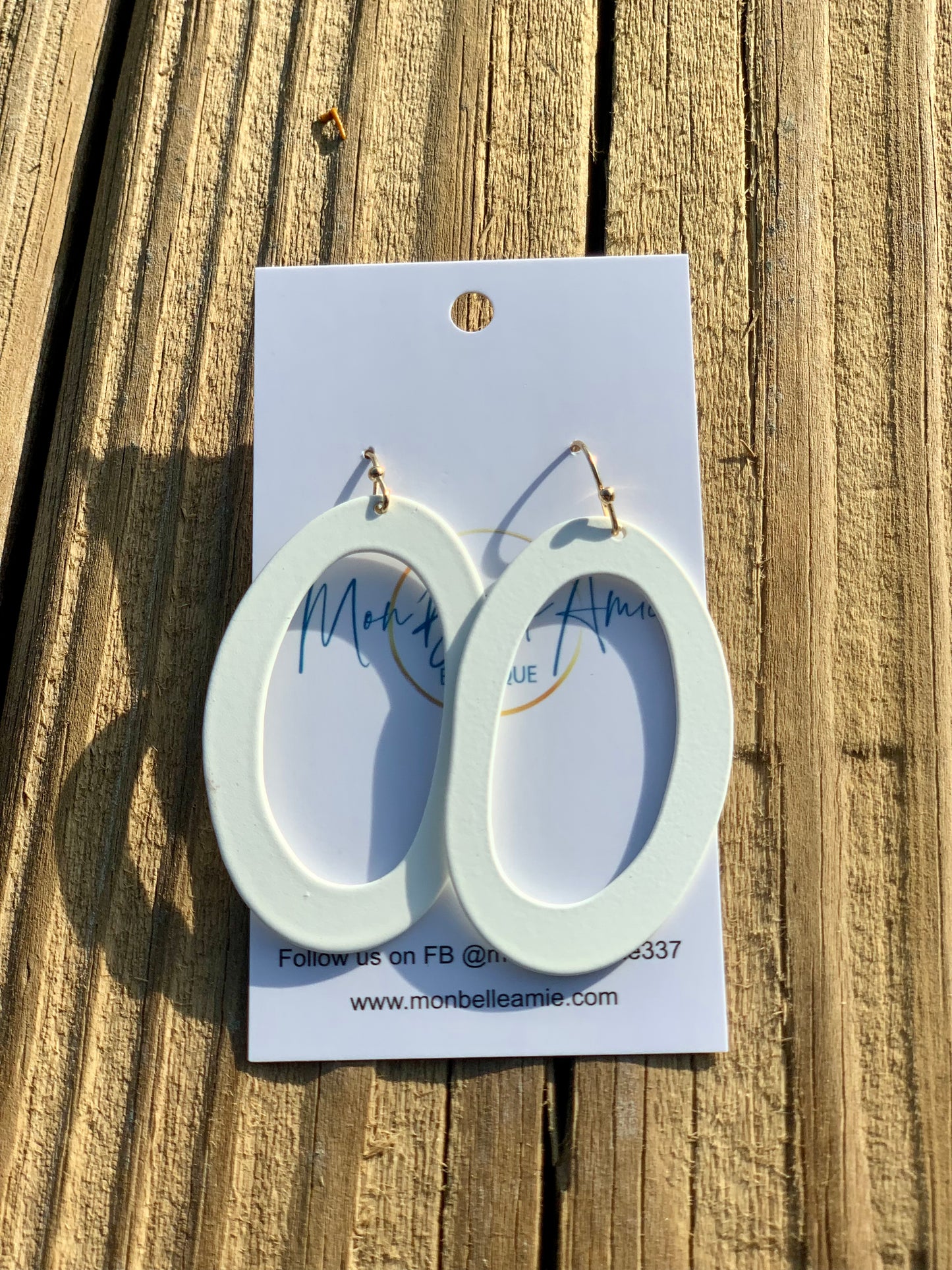 Metal White Oval Earrings