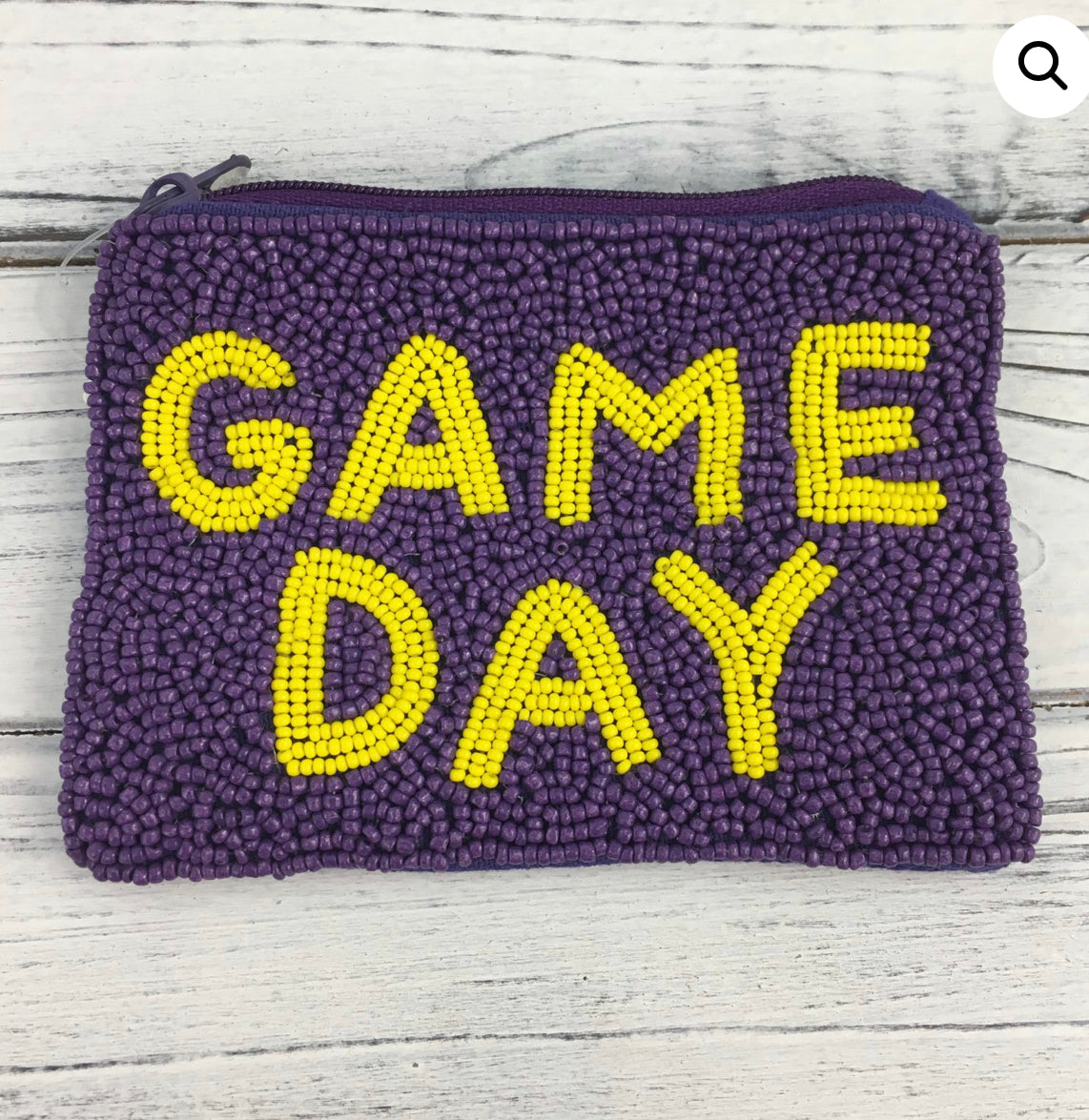Purple and Gold Beaded Game Day Coin Purse/Pouch