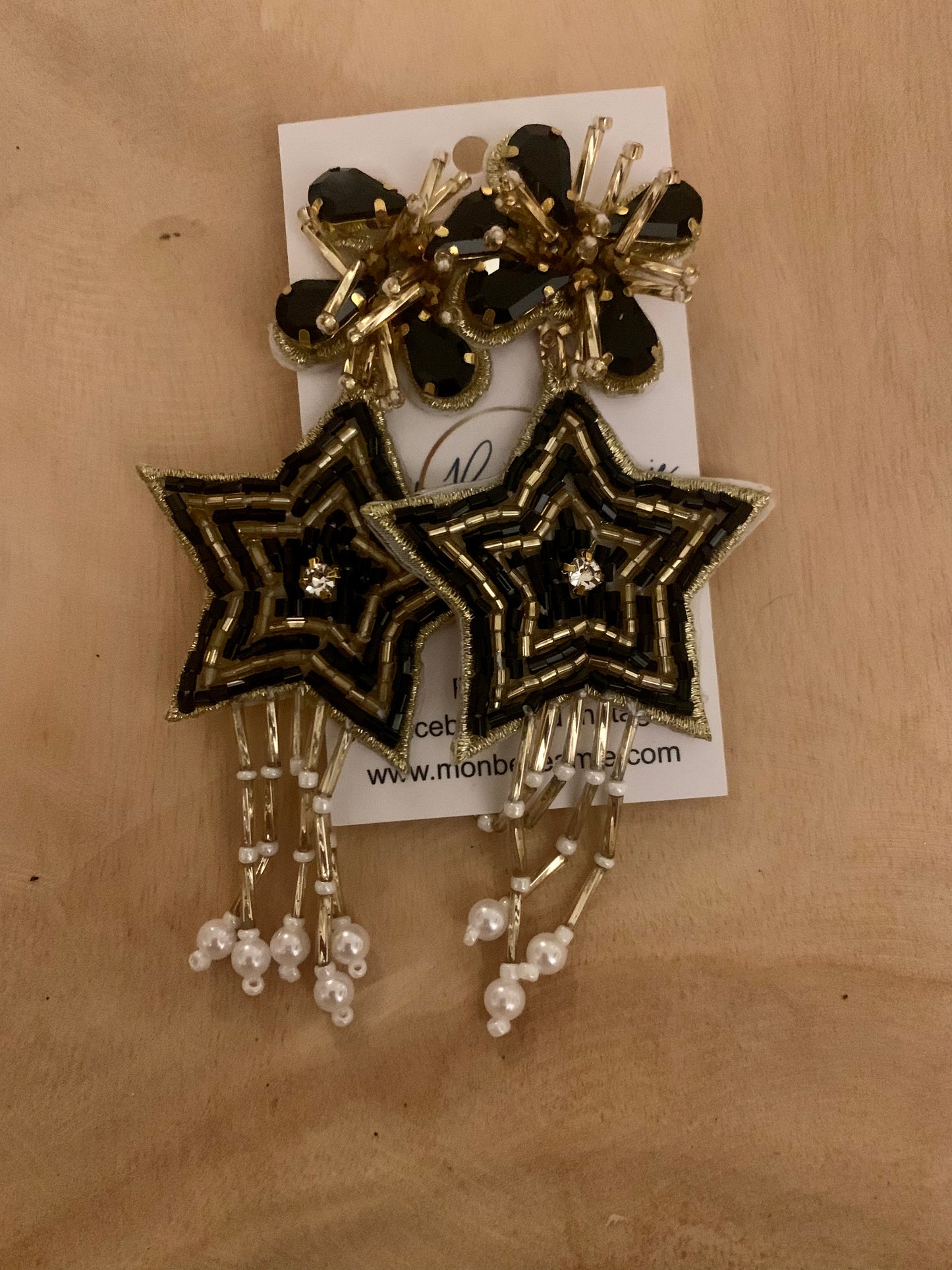 Black & Gold Star Dangle Earrings