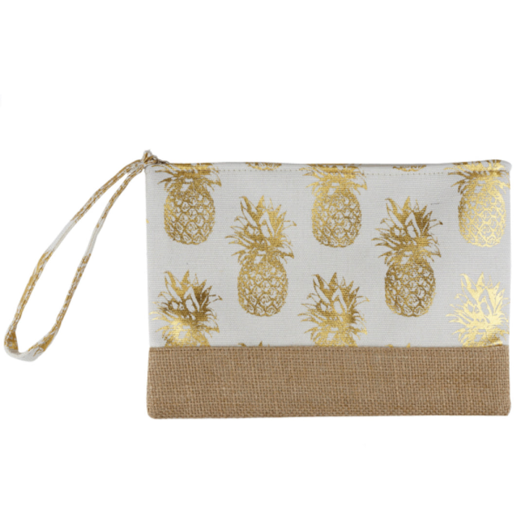 Metallic Pineapple Canvas Cosmetic Bag - White and Gold