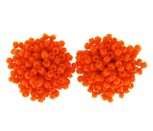 Orange Round Seed Bead Ball Stud Earrings