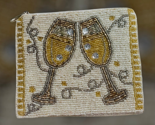 Cream Champagne Glasses Zippered Coin Pouch