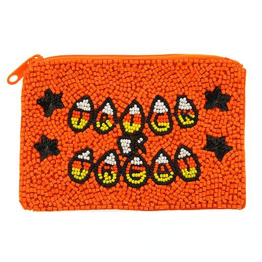 Orange Trick or Treat Seed Bead Coin Purse/Pouch